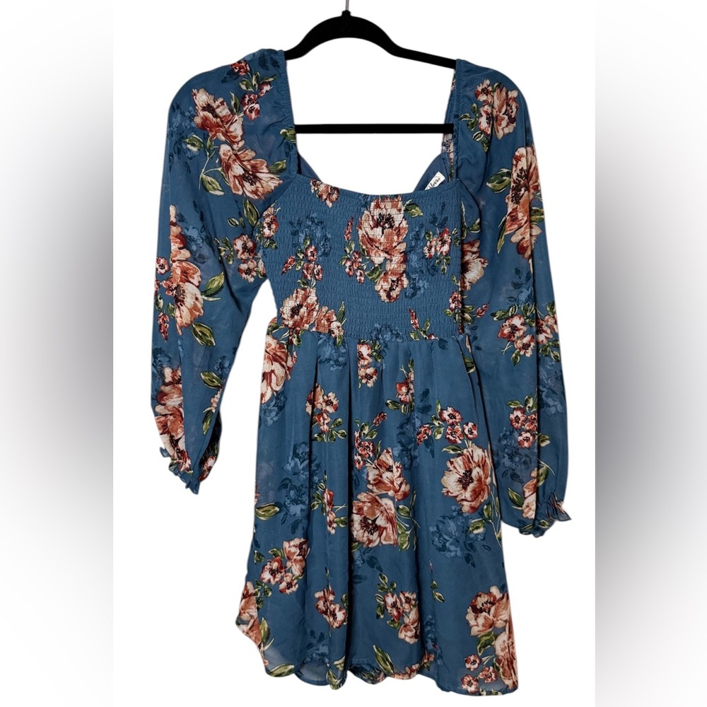 Blue Floral Smocked Waist Mini Dress size S